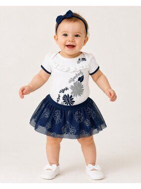 New York Yankees MLB Baby Girls 3-Piece Creeper Set Bodysuit Skirt Headband 3/6m